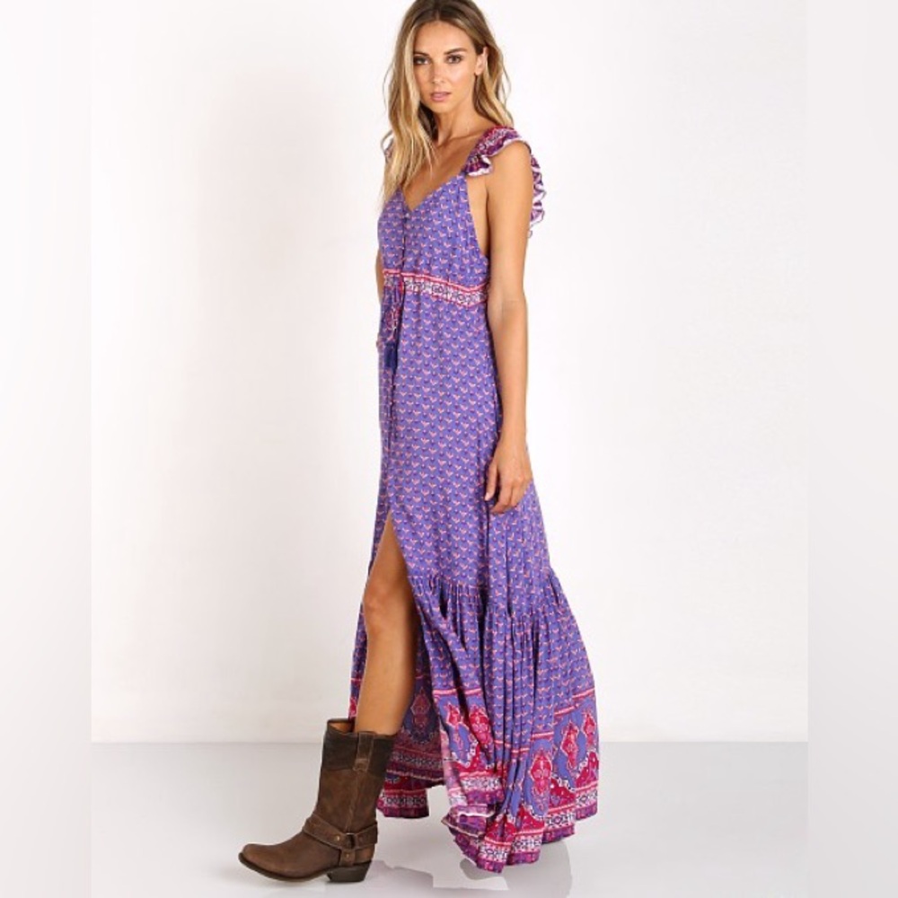 🚫Found🚫 Spell & The Gypsy Sunset Road Frill Maxi Dress Royal Sz L 💜